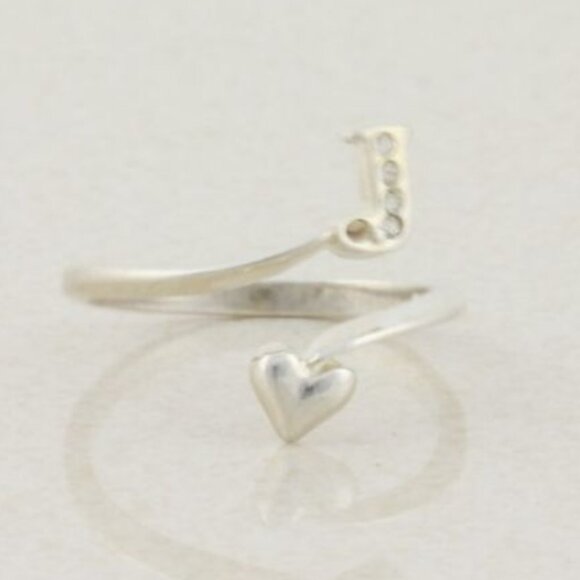 Sterling Silver Letter J Heart Ring Bypass Ring Size 7 1/2 Avon - Picture 1 of 7